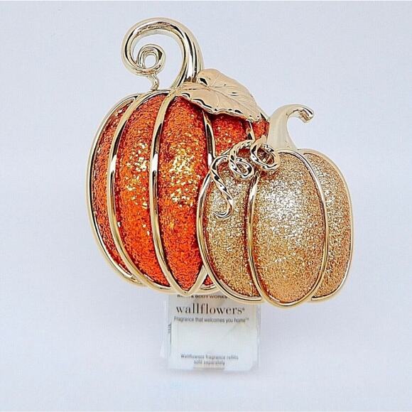 GLITTERY ORANGE GOLD PUMPKINS WALLFLOWER FRAGRANCE PLUG BATH & BODY WORKS NEW - Picture 2 of 2